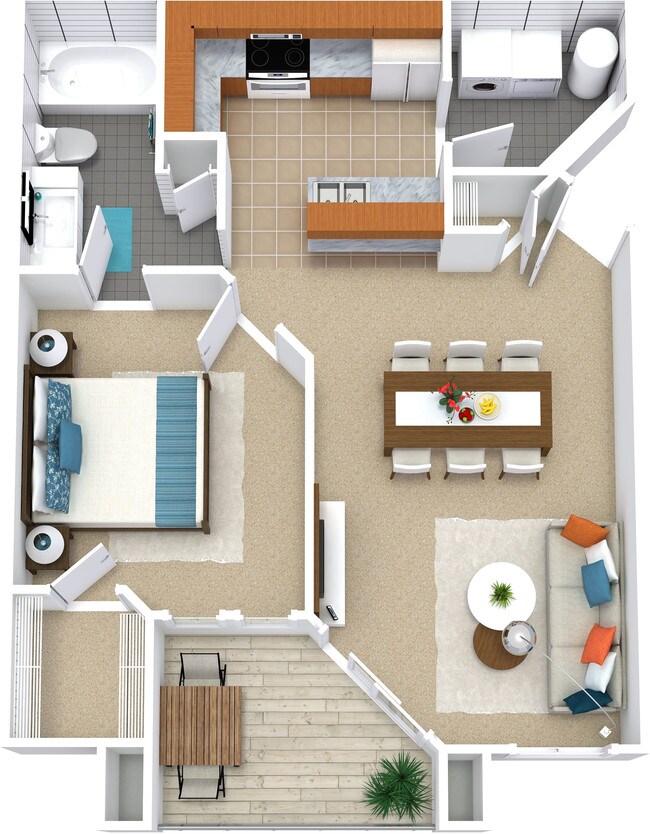 1x1 643sf Avanti Reno - A1 3048 floor plan
